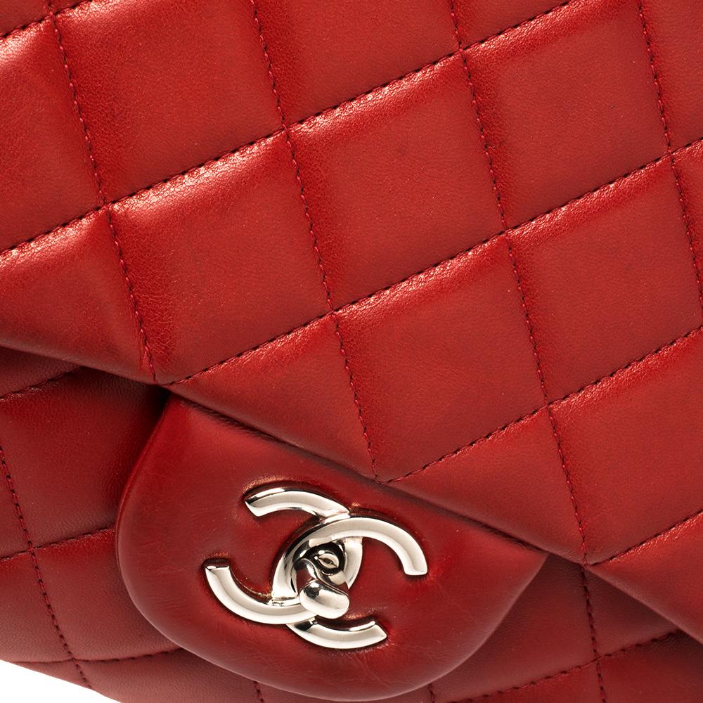 Chanel Red Quilted Leather Maxi Classic Double Flap Bag 4