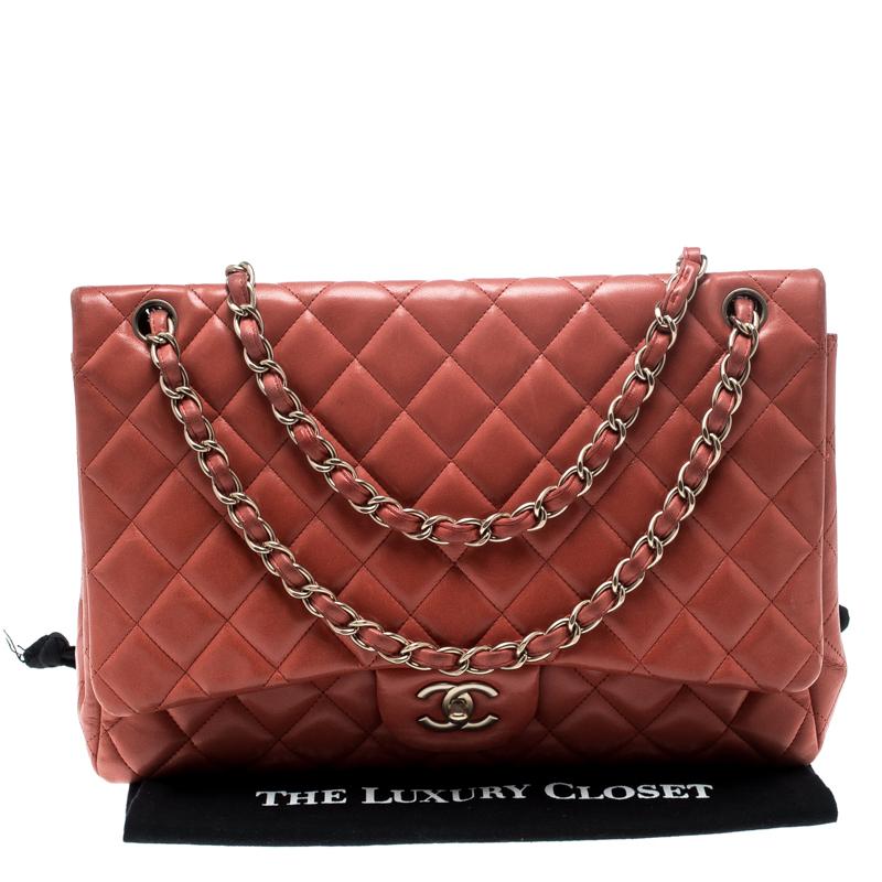 Chanel Red Quilted Leather Maxi Classic Single Flap Bag 7