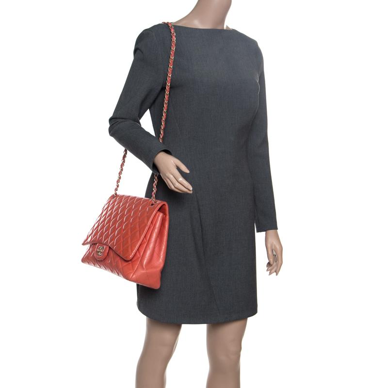Brown Chanel Red Quilted Leather Maxi Classic Single Flap Bag