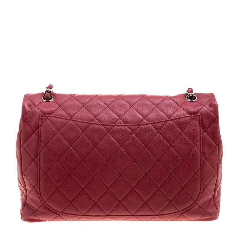 Chanel Red Quilted Leather Maxi Jumbo XL Classic Flap Bag For Sale at