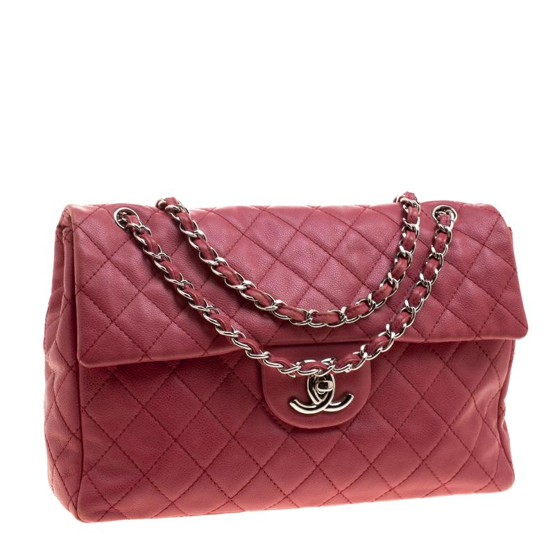 Chanel Red Quilted Leather Maxi Jumbo XL Classic Flap Bag In Good Condition In Dubai, Al Qouz 2