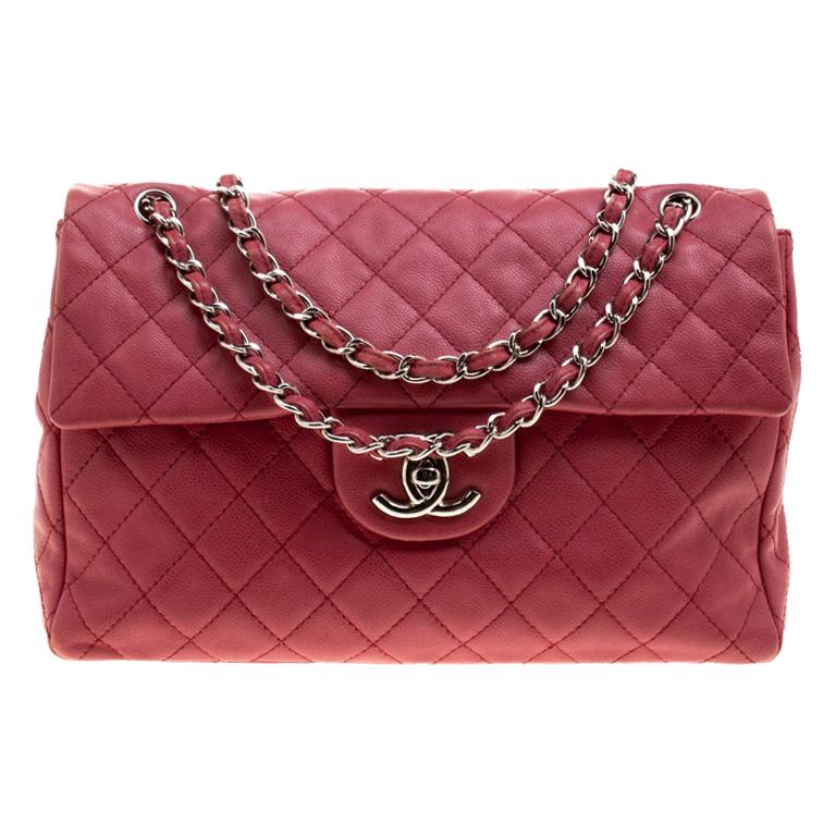 Chanel Red Quilted Leather Maxi Jumbo XL Classic Flap Bag