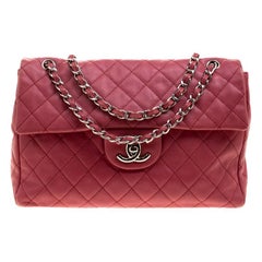 Chanel Red Quilted Leather Maxi Jumbo XL Classic Flap Bag