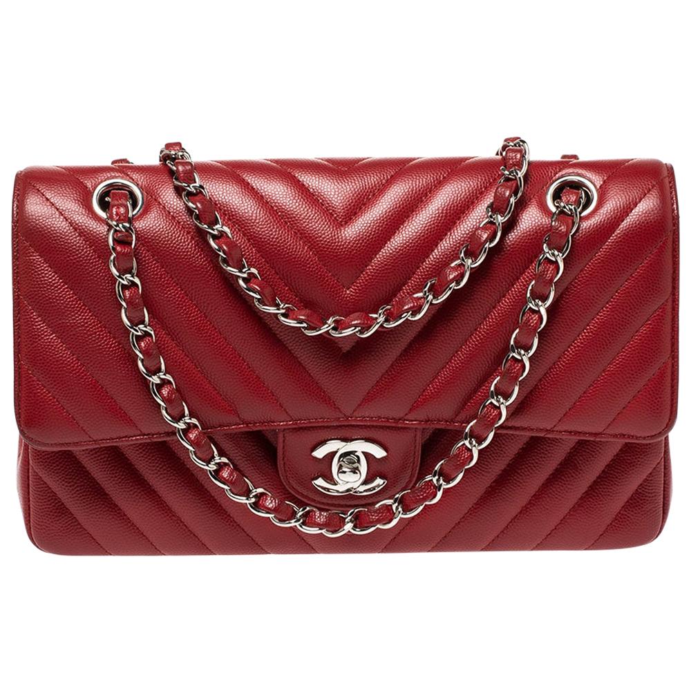 Chanel Red Quilted Leather Medium Classic Double Flap Bag