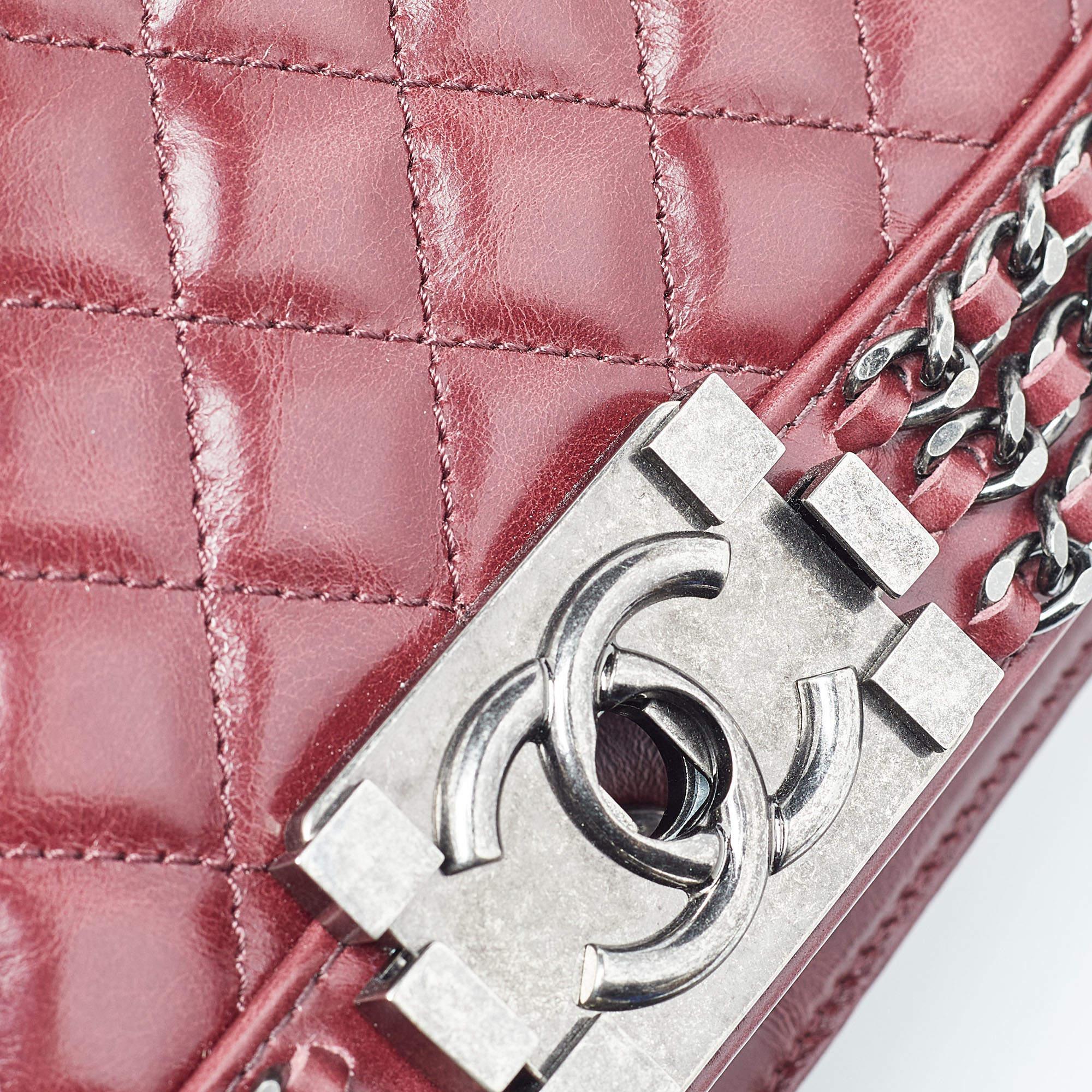 Chanel Red Quilted Leather Medium Interlaced Chained Boy Flap Bag 9