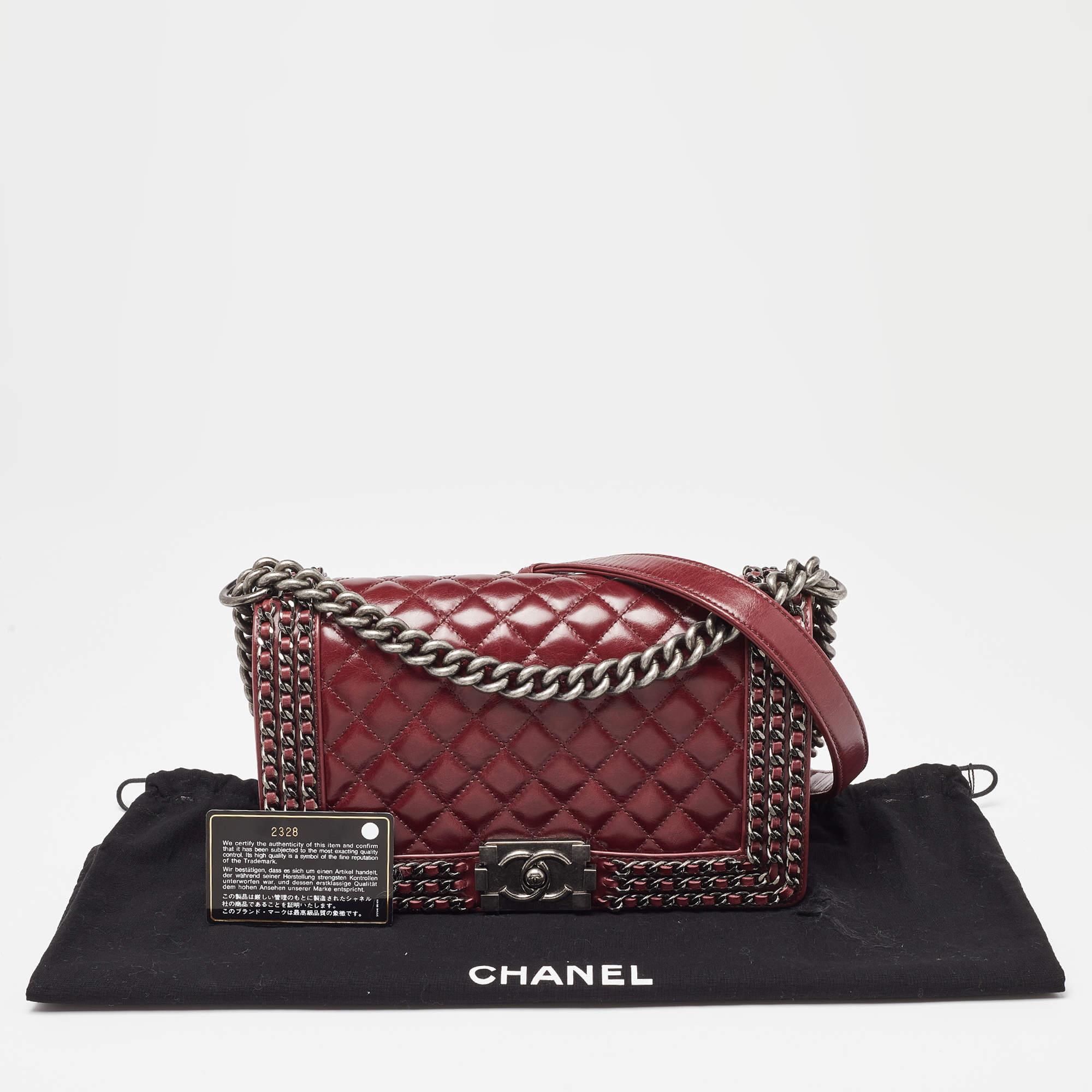 Chanel Red Quilted Leather Medium Interlaced Chained Boy Flap Bag For Sale 12