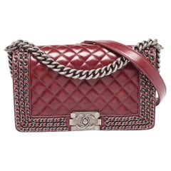 Chanel Red Quilted Leather Medium Interlaced Chained Boy Flap Bag