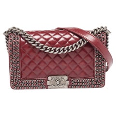 Chanel Red Quilted Leather Medium Interlaced Chained Boy Flap Bag