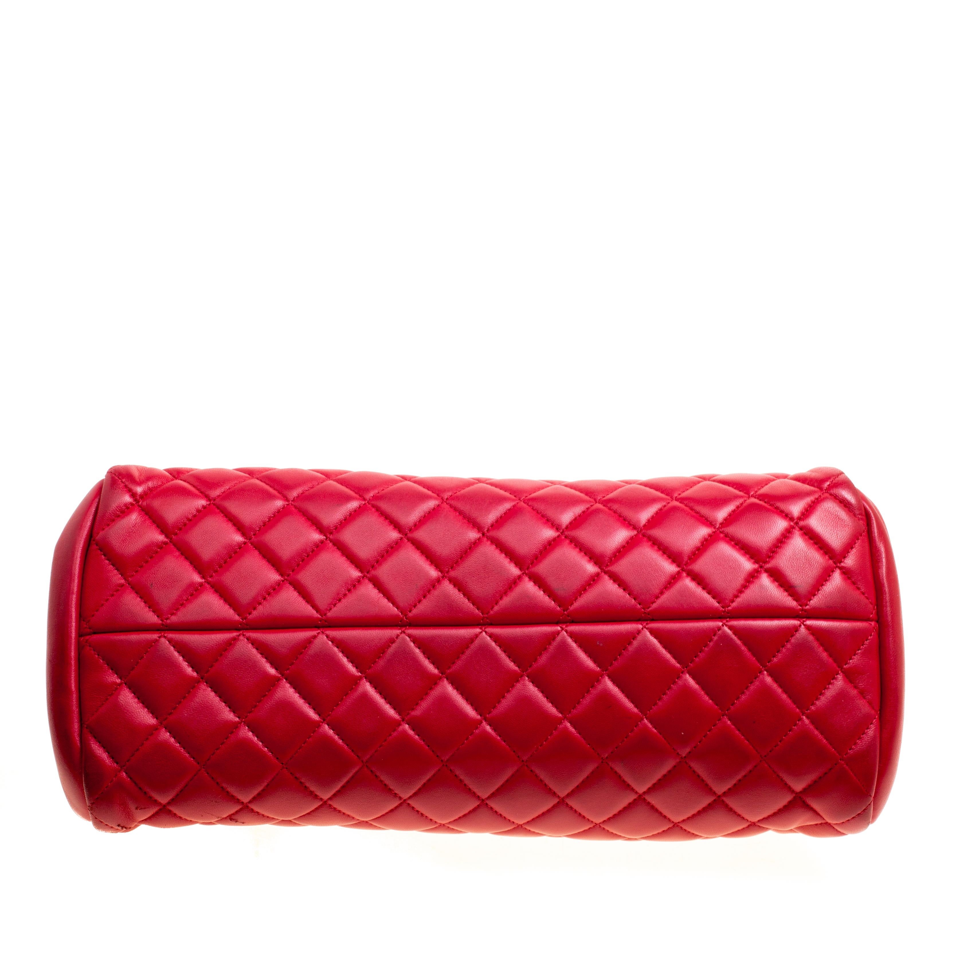 Chanel Red Quilted Leather Medium Just Mademoiselle Bowling Bag 6