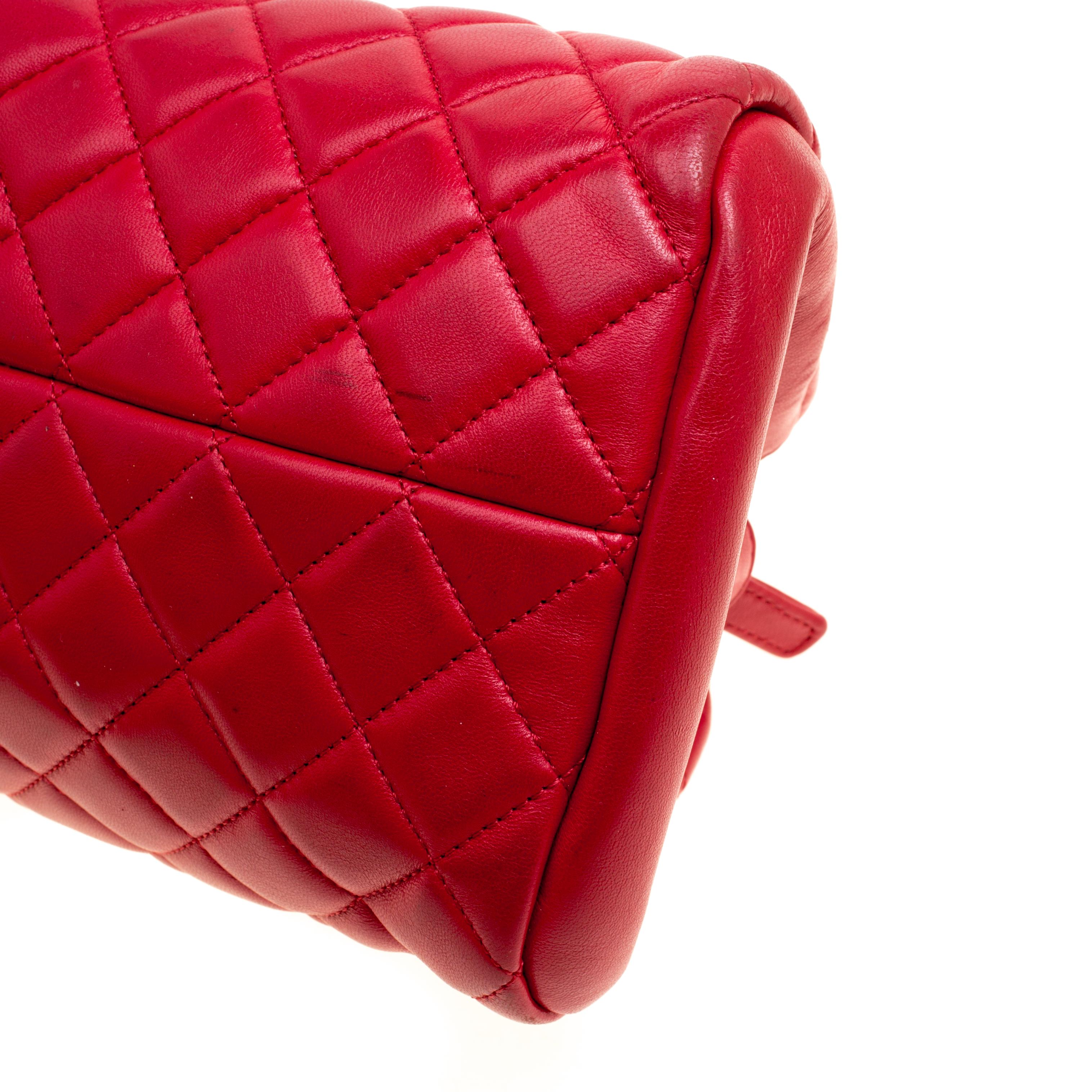 Chanel Red Quilted Leather Medium Just Mademoiselle Bowling Bag 1