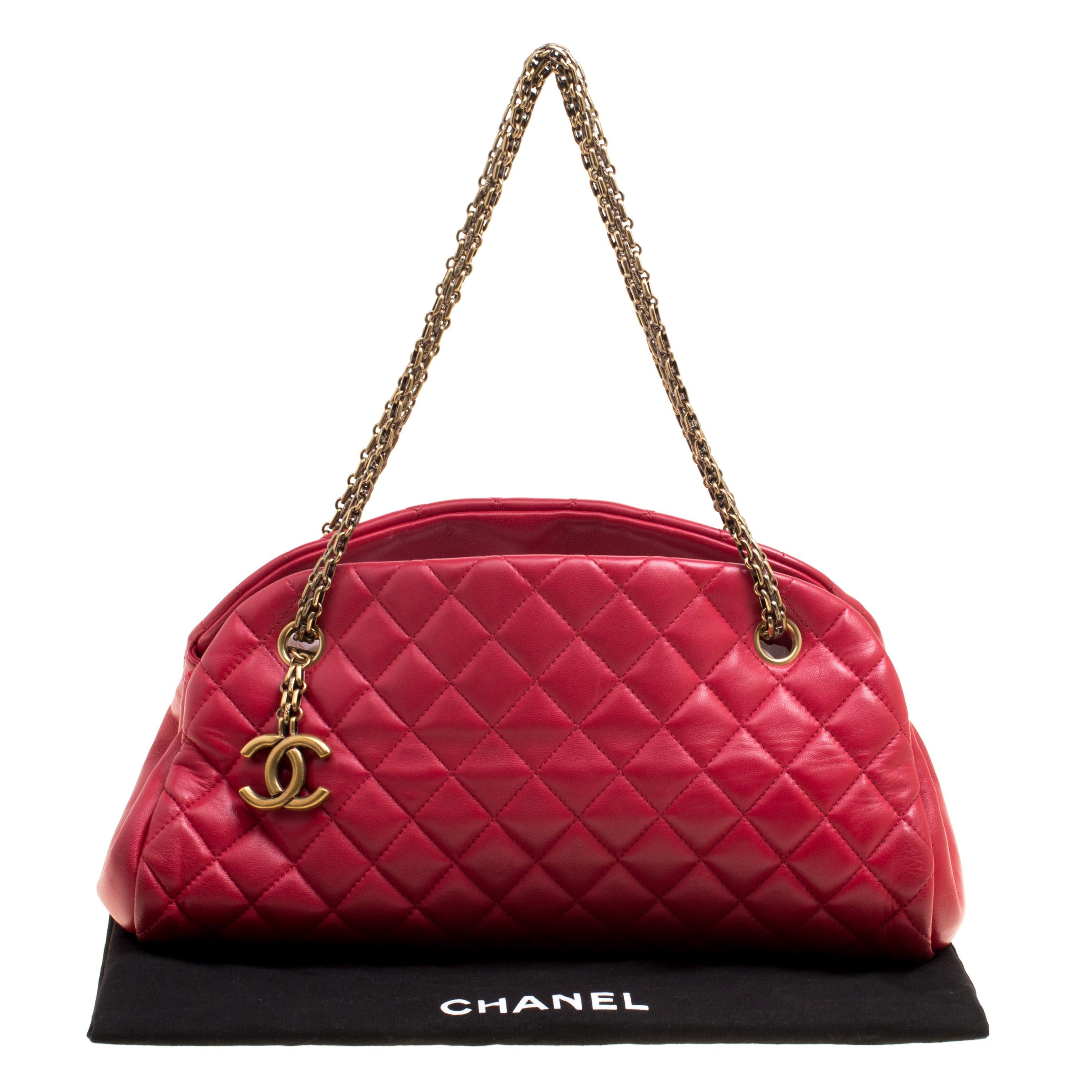 Chanel Red Quilted Leather Medium Just Mademoiselle Bowling Bag 3
