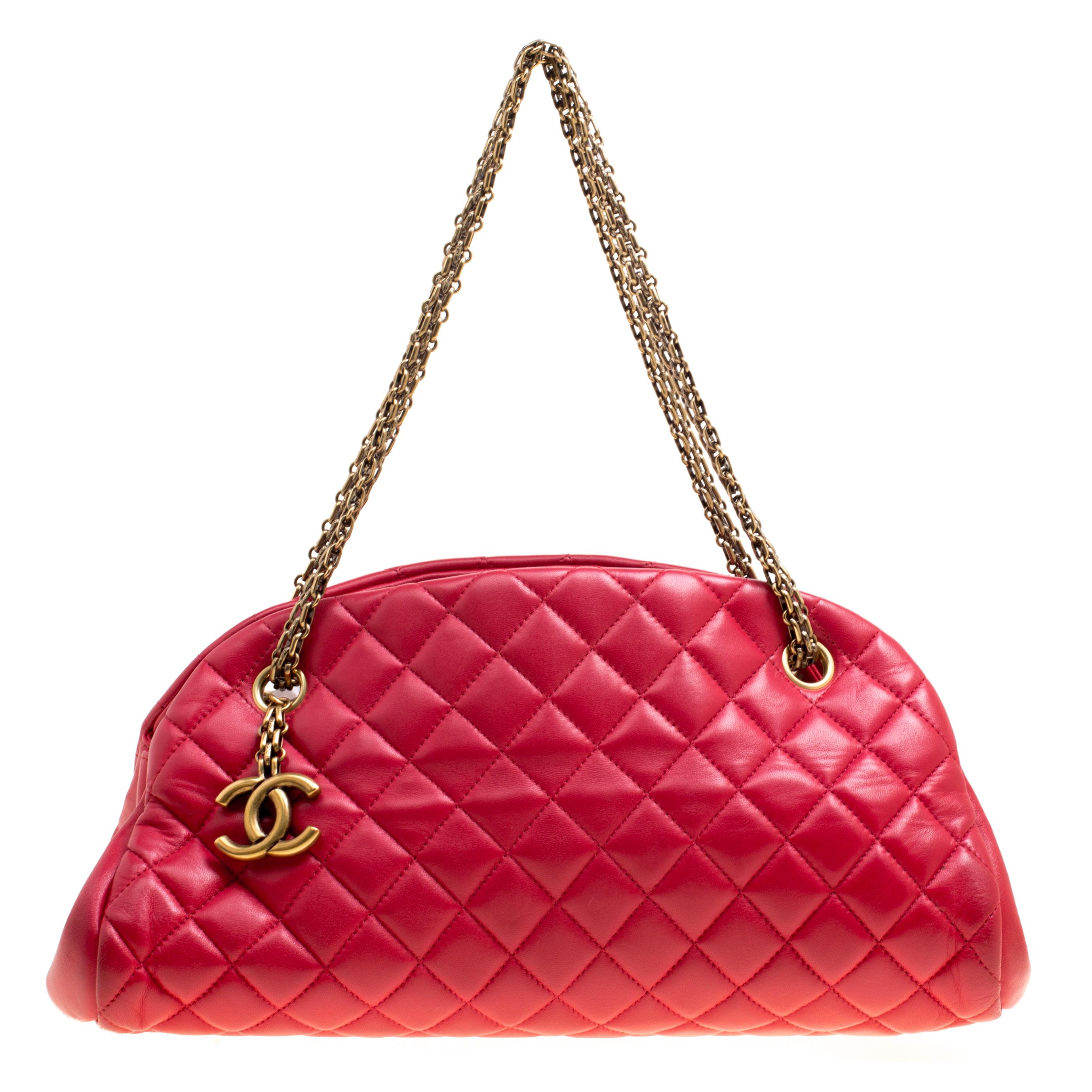 Chanel Red Quilted Leather Medium Just Mademoiselle Bowling Bag