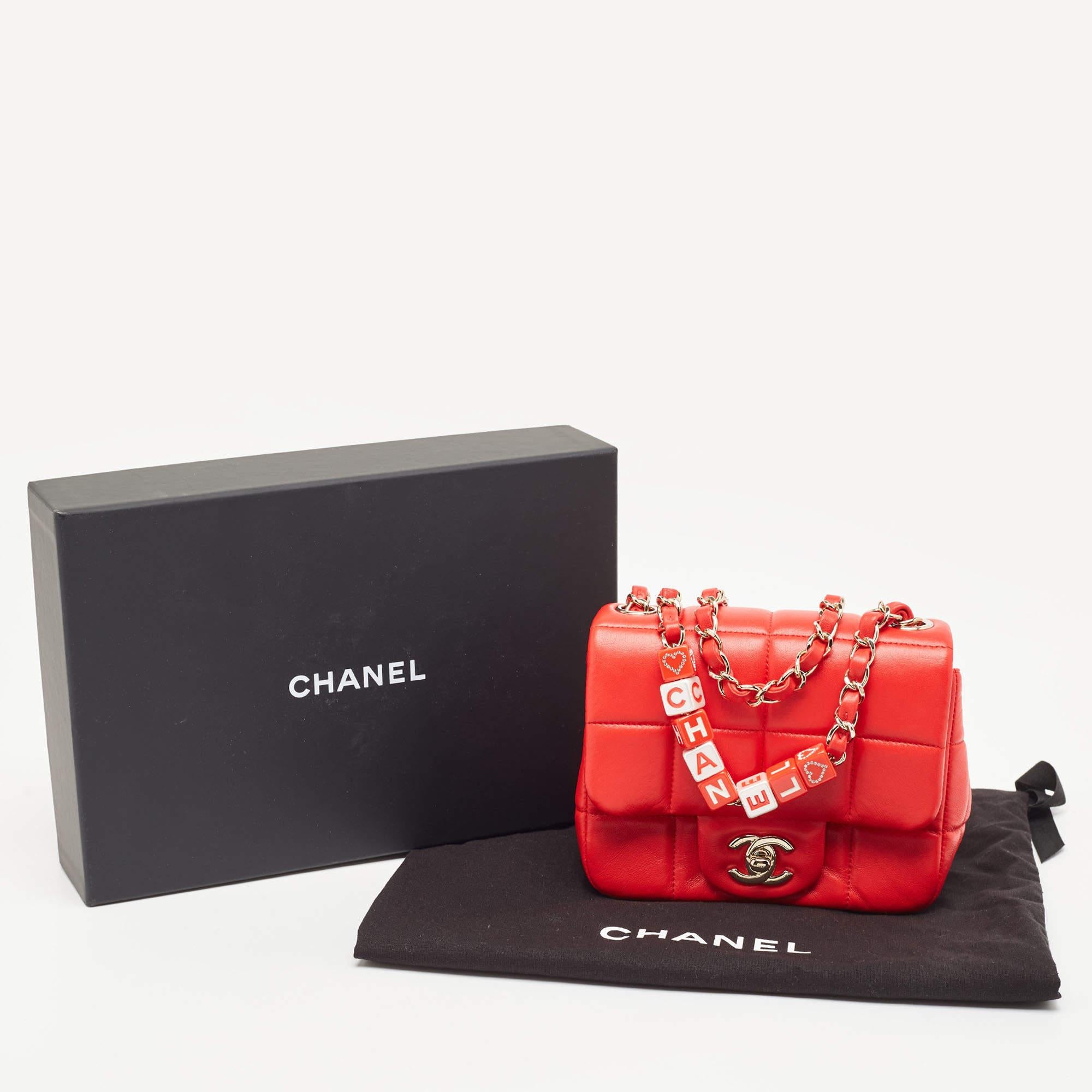 Chanel Red Quilted Leather Mini Monacoco Square Flap Bag For Sale 8