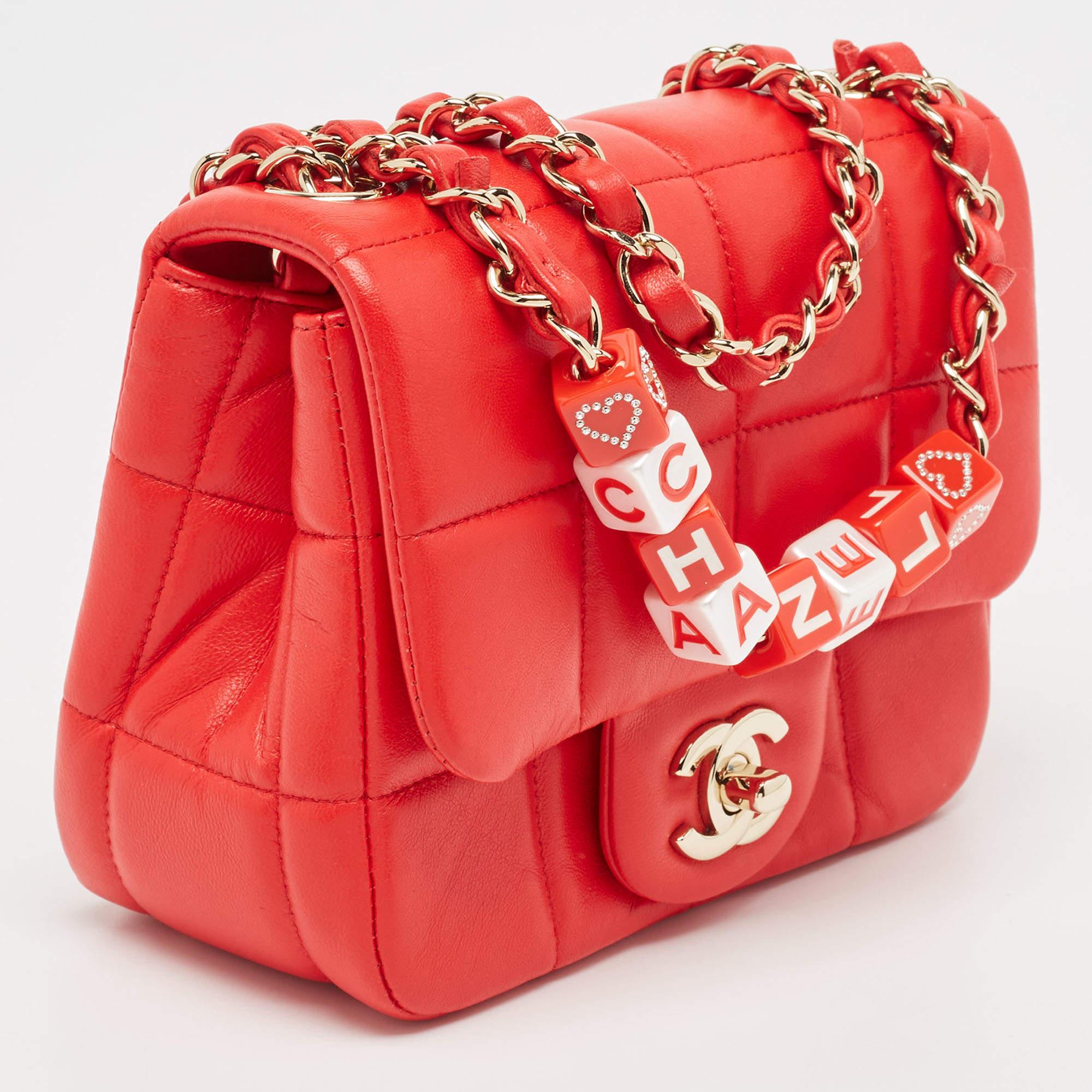 Women's Chanel Red Quilted Leather Mini Monacoco Square Flap Bag For Sale