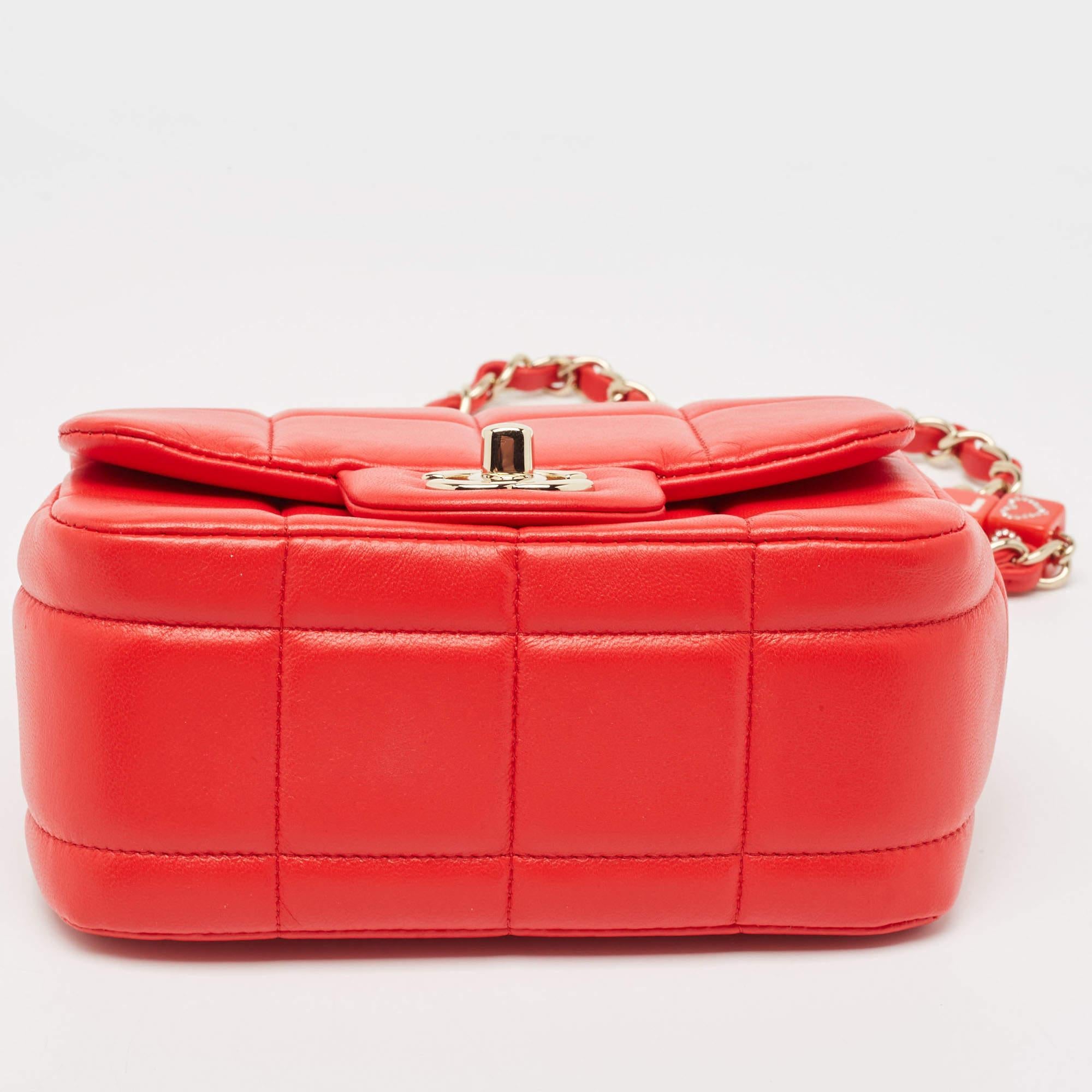 Chanel Red Quilted Leather Mini Monacoco Square Flap Bag 3