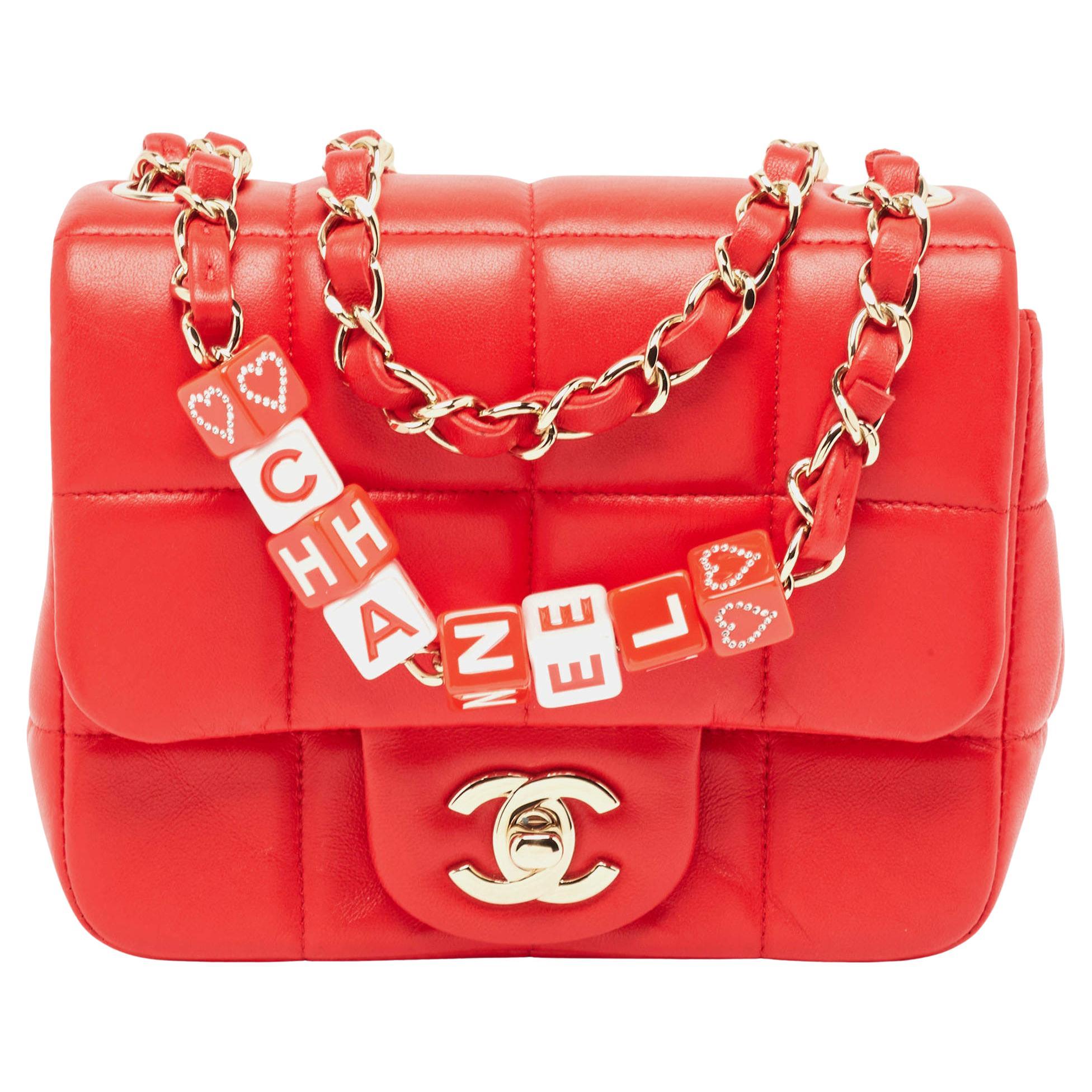 Chanel Red Quilted Leather Mini Monacoco Square Flap Bag For Sale