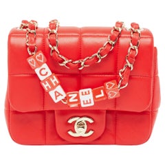 Used Chanel Red Quilted Leather Mini Monacoco Square Flap Bag