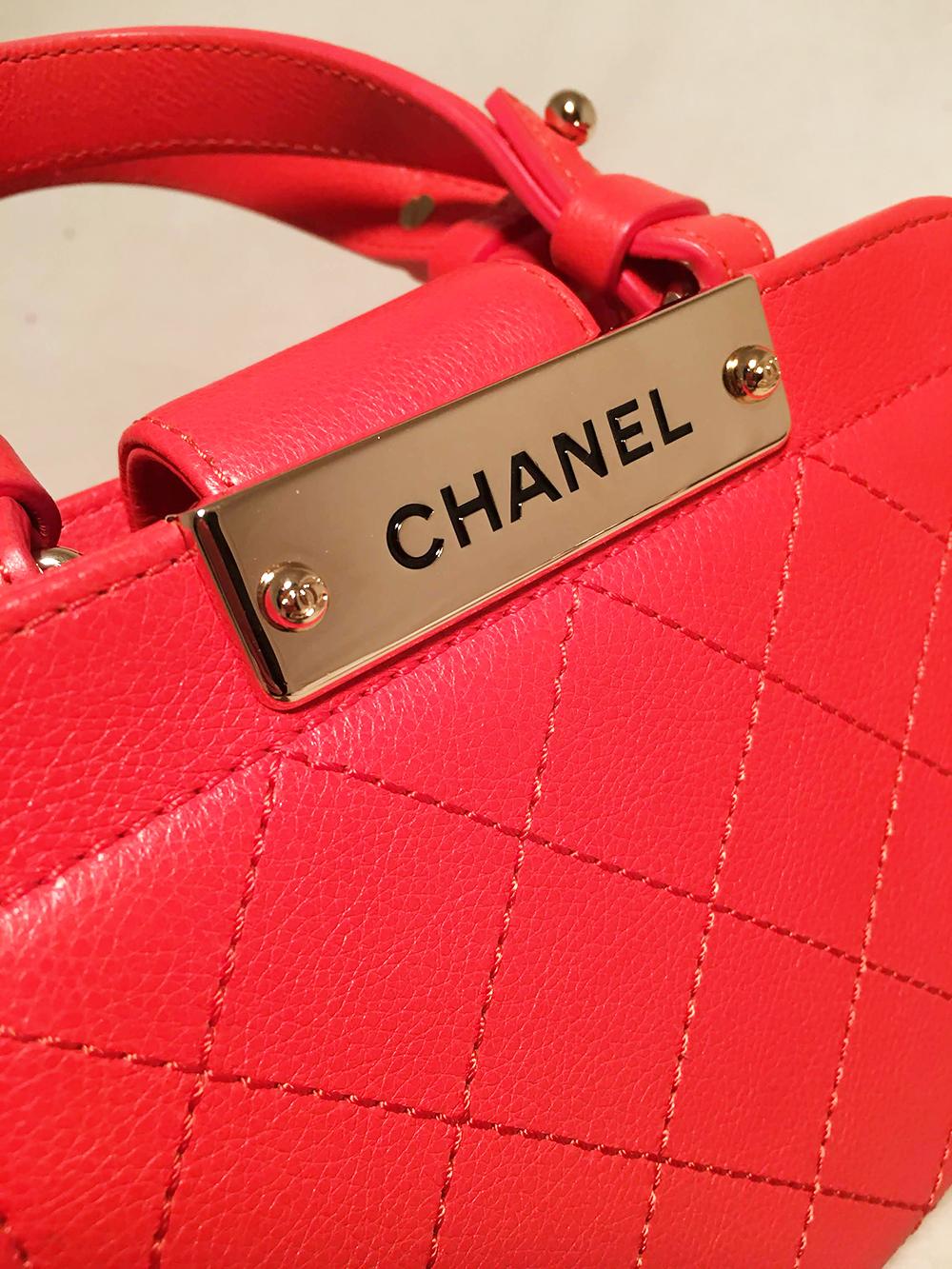 Chanel Red Quilted Leather Mini Shopping Tote Bag 4