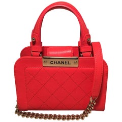 Chanel Red Quilted Leather Mini Shopping Tote Bag
