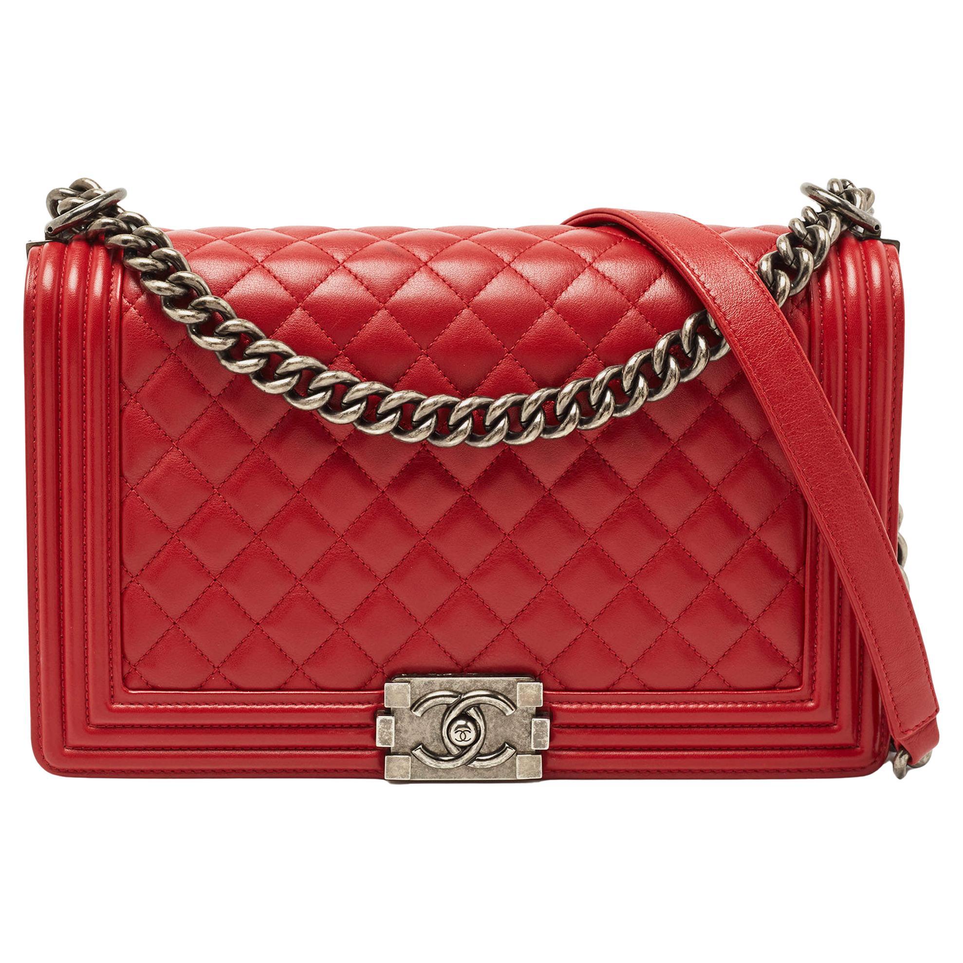 Chanel Red Quilted Leather New Medium Boy Shoulder Bag For Sale at 1stDibs