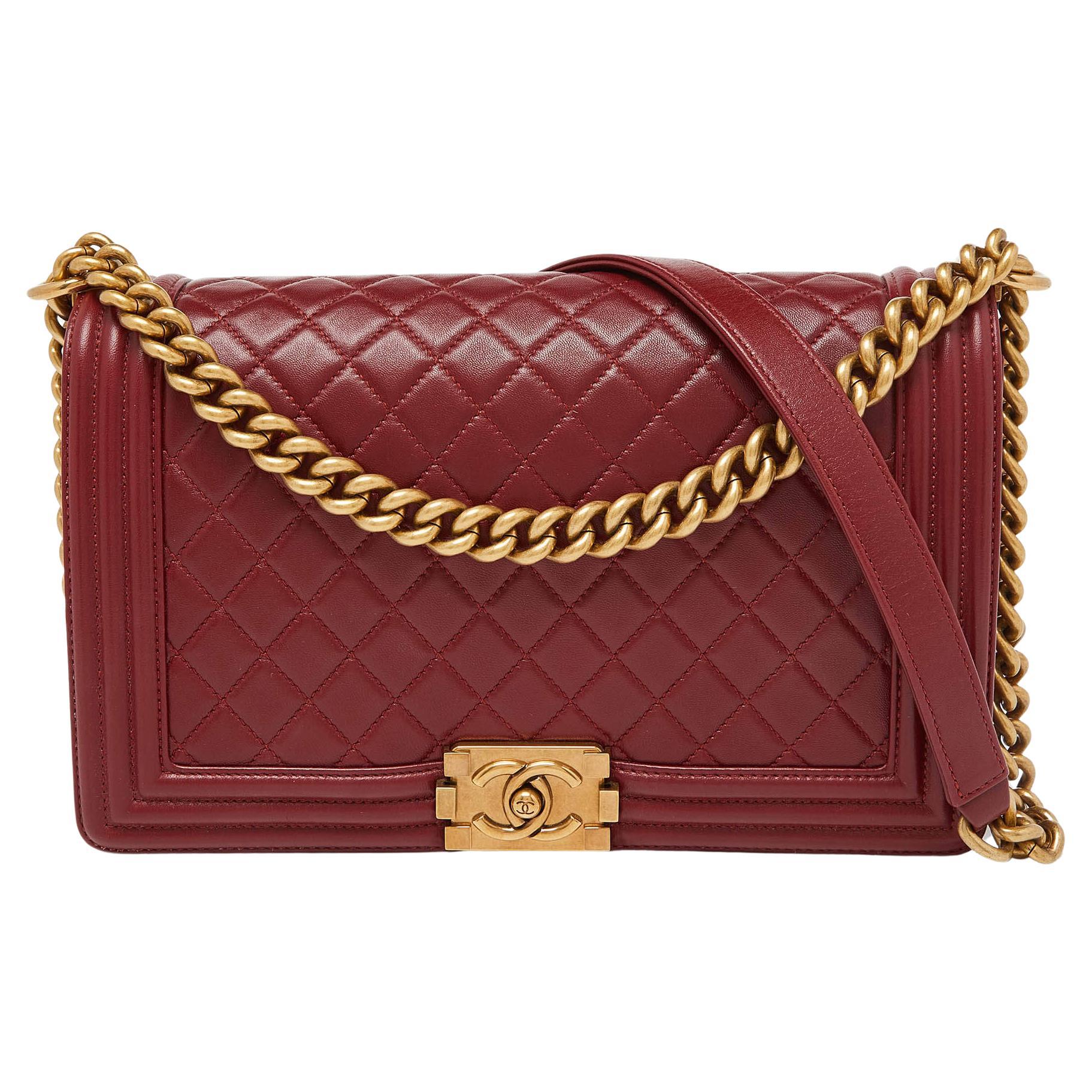 Chanel Red Quilted Leather New Medium Boy Shoulder Bag For Sale