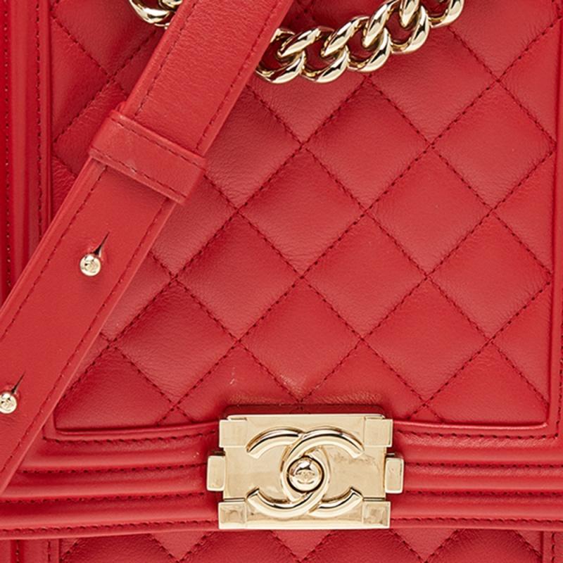 Chanel Red Quilted Leather North South Boy Shoulder Bag 7