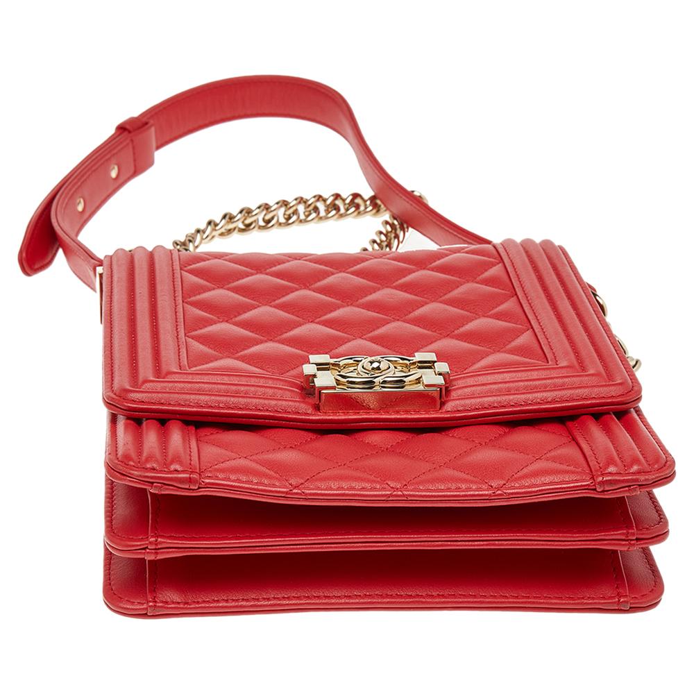 Chanel Red Quilted Leather North South Boy Shoulder Bag 1