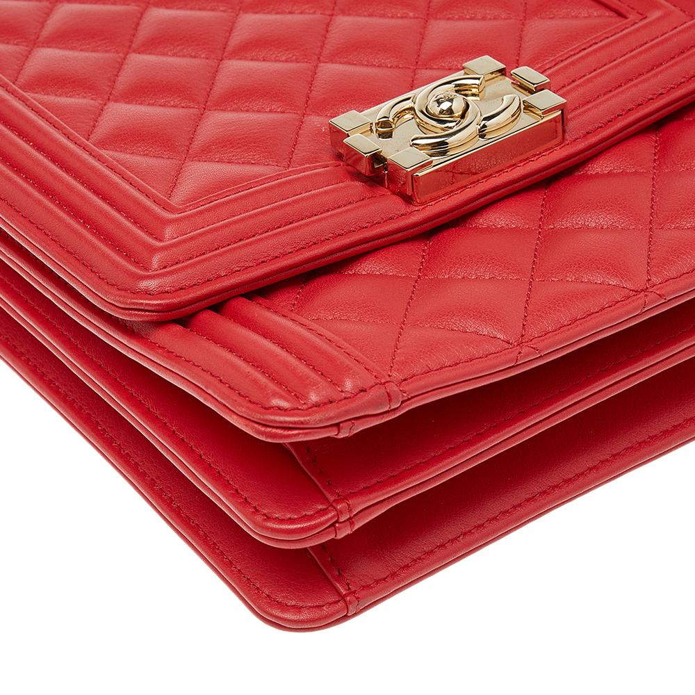 Chanel Red Quilted Leather North South Boy Shoulder Bag 2
