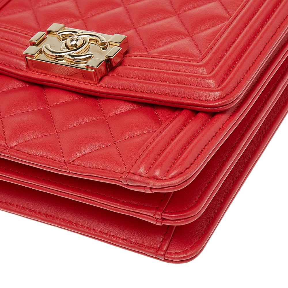 Chanel Red Quilted Leather North South Boy Shoulder Bag 3