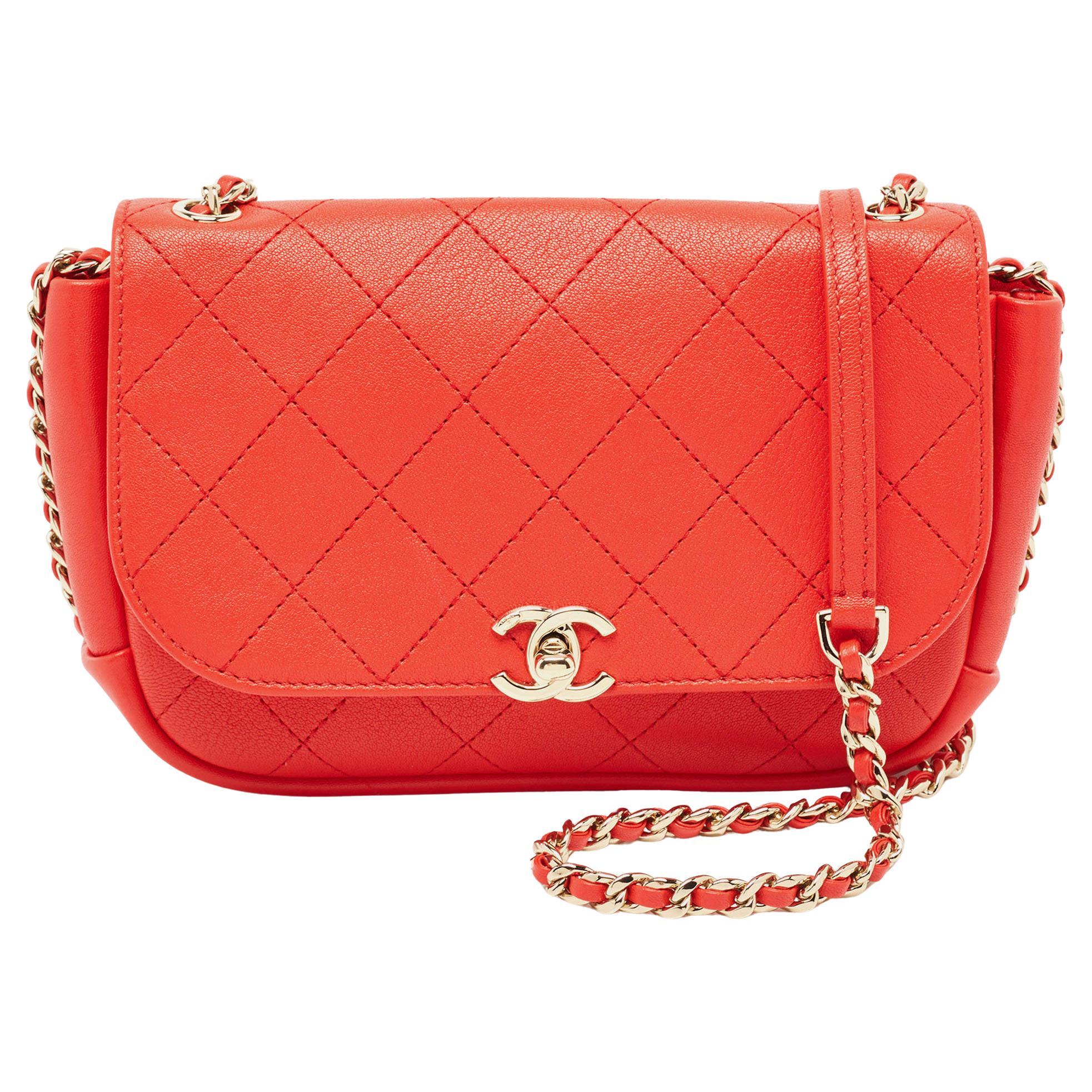 Chanel Red Quilted Leather Small Casual Trip Flap Bag For Sale