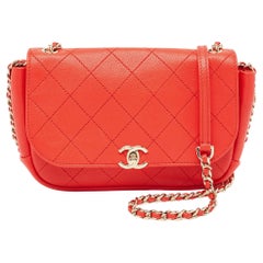 Used Chanel Red Quilted Leather Small Casual Trip Flap Bag