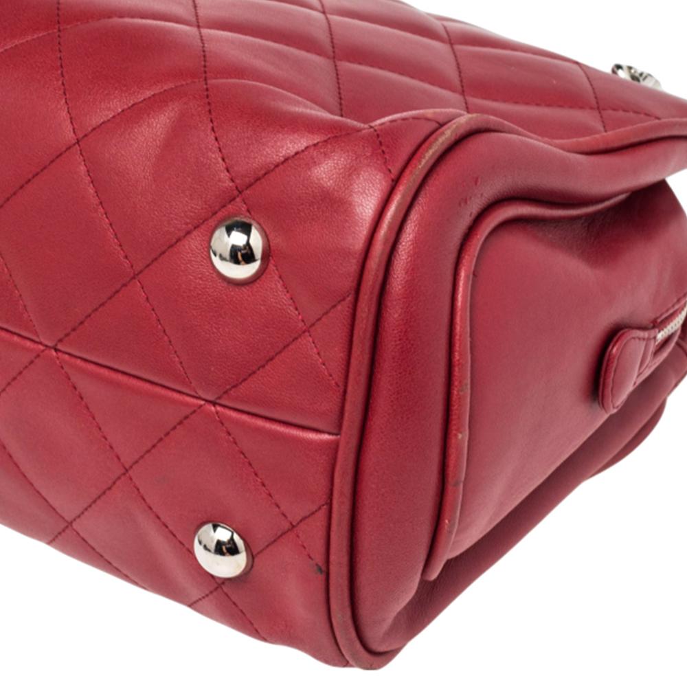 Women's Chanel Red Quilted Leather Small CC Crown Tote