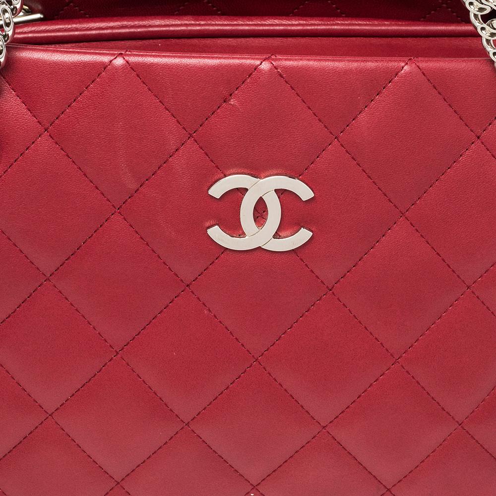 Chanel Red Quilted Leather Small CC Crown Tote 1