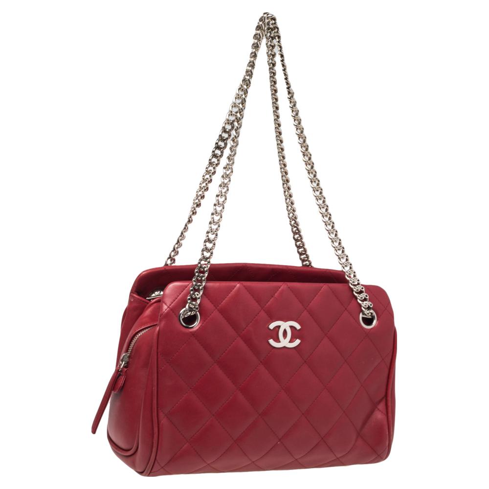 Chanel Red Quilted Leather Small CC Crown Tote 2