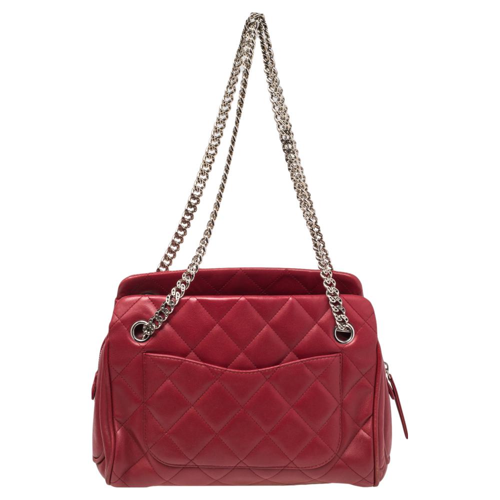 Chanel Red Quilted Leather Small CC Crown Tote 3