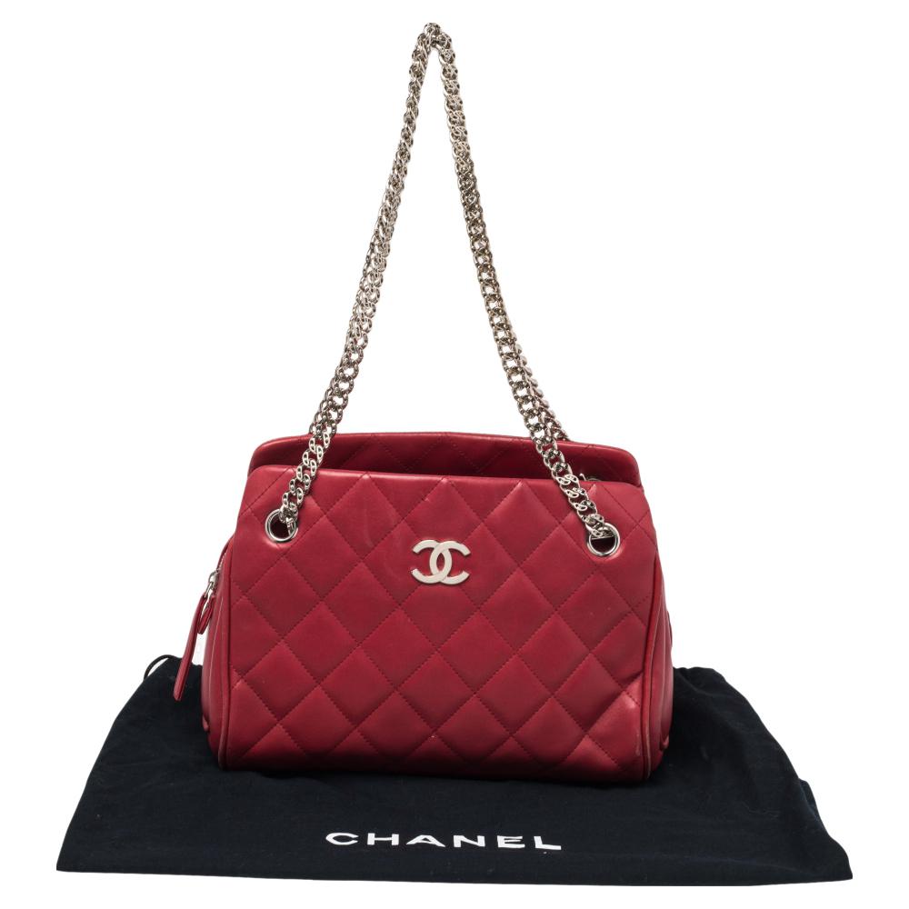 Chanel Red Quilted Leather Small CC Crown Tote 4