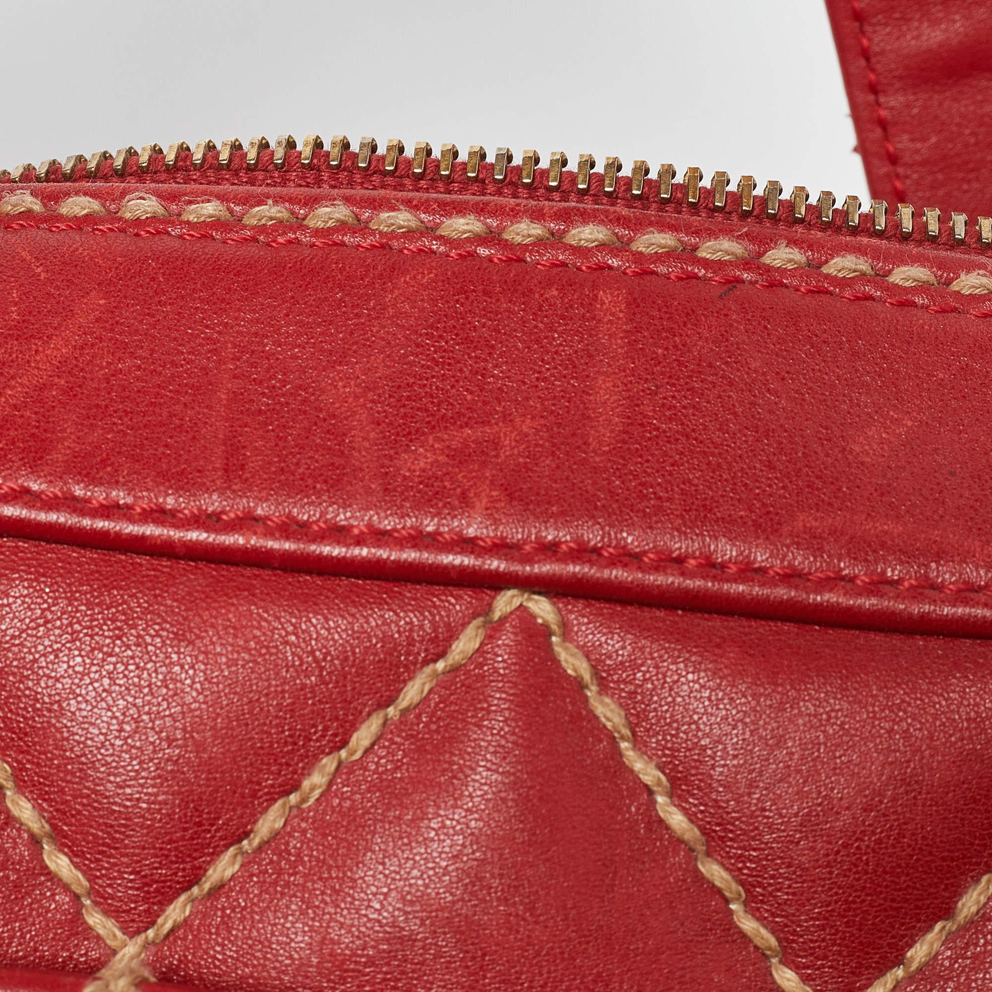 Chanel Red Quilted Leather Surpique Bowler Bag 7