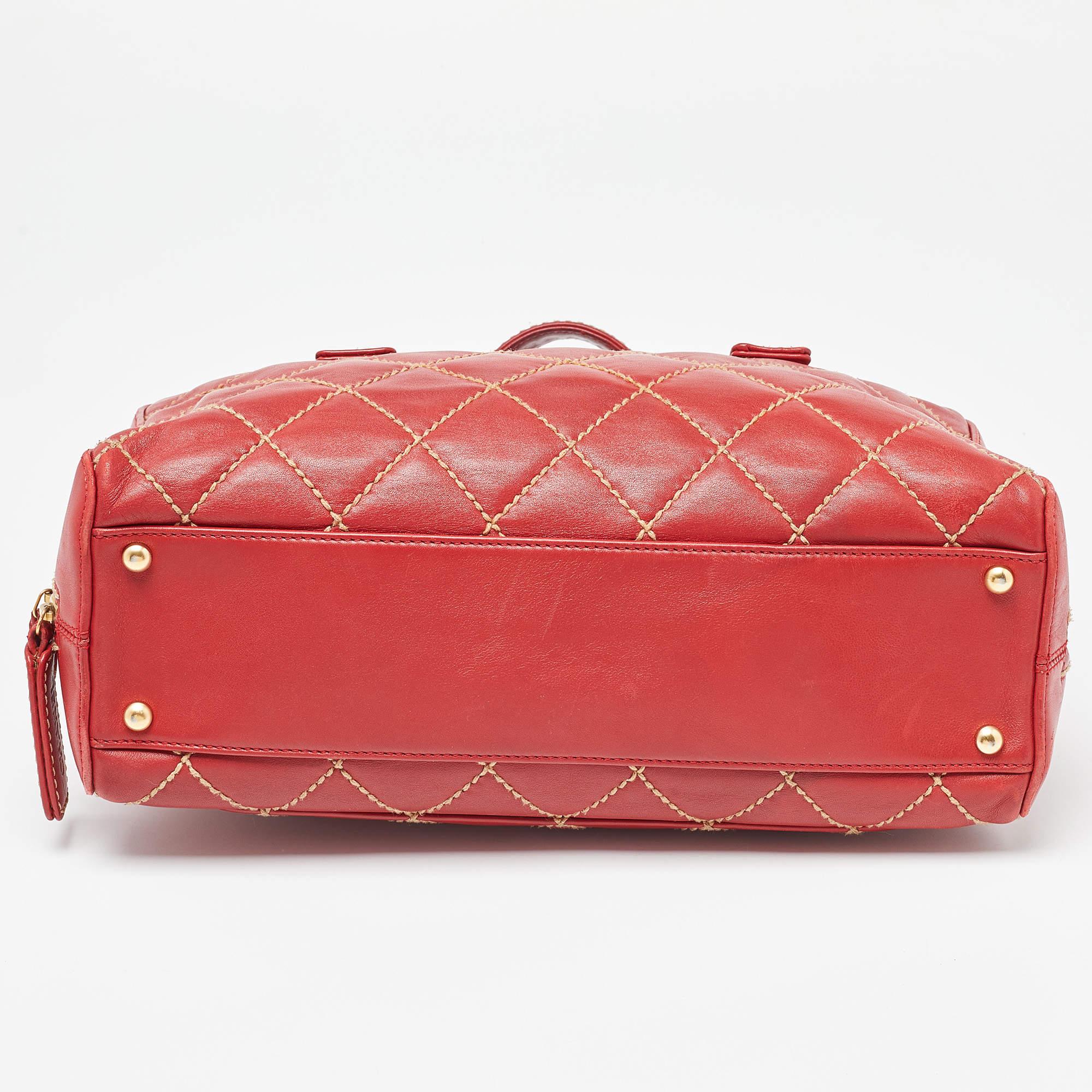 Chanel Red Quilted Leather Surpique Bowler Bag For Sale 1