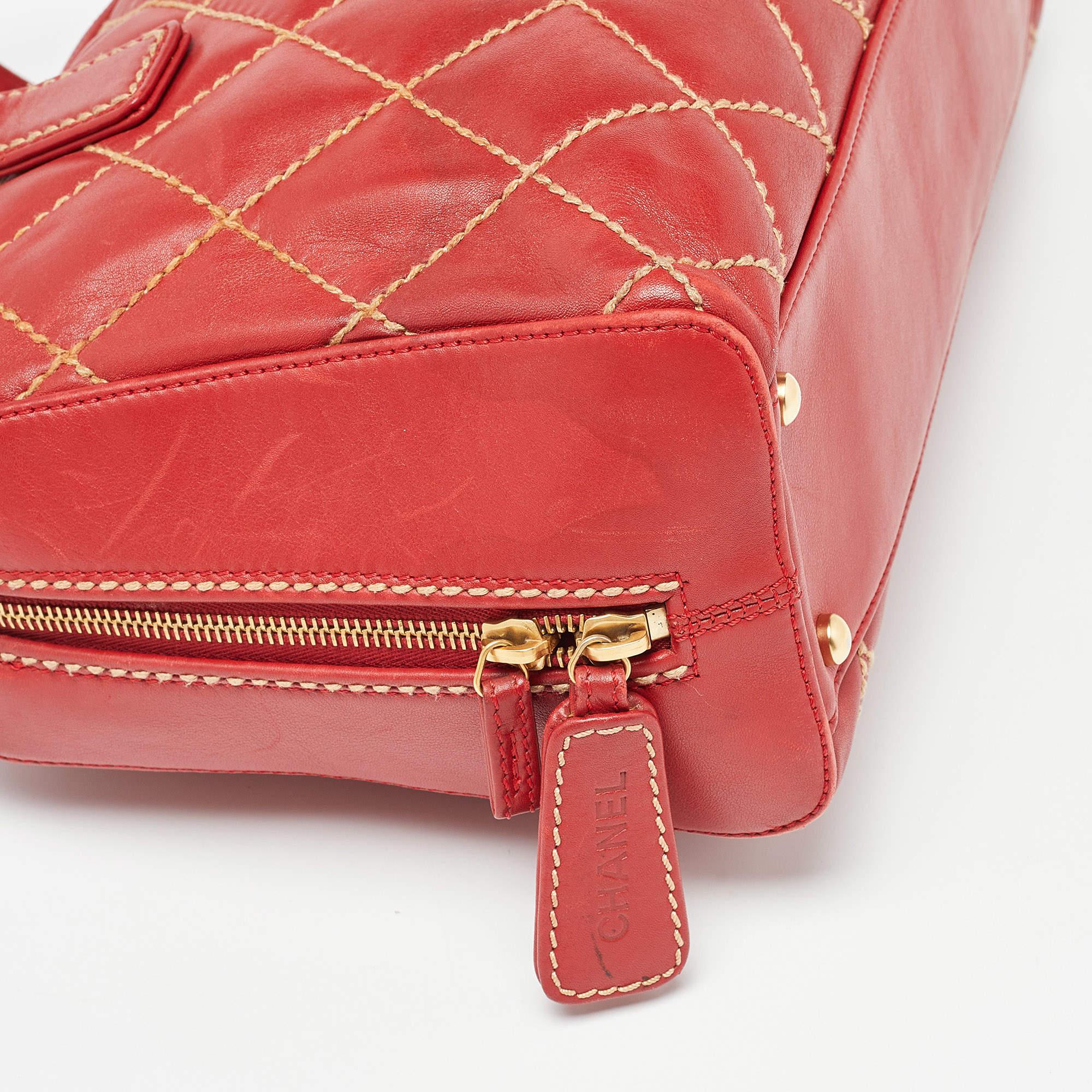Chanel Red Quilted Leather Surpique Bowler Bag 1