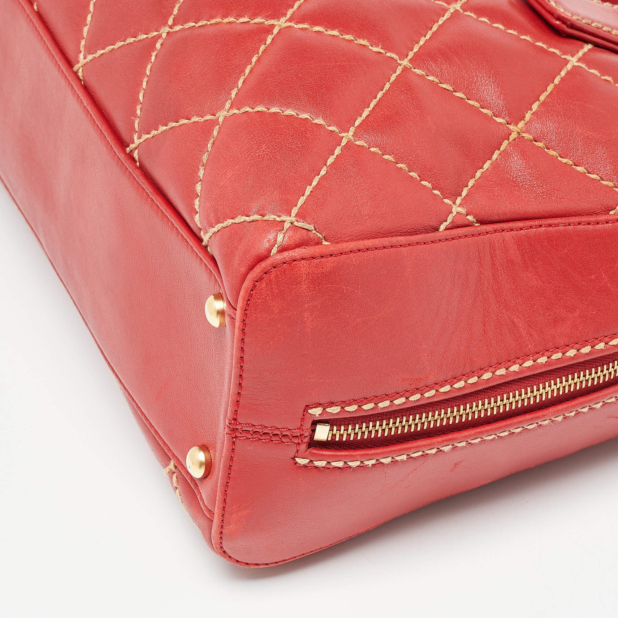 Chanel Red Quilted Leather Surpique Bowler Bag 2