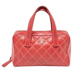 Used Chanel Red Quilted Leather Surpique Bowler Bag