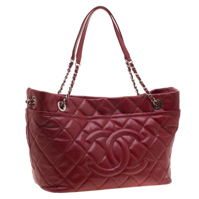 Brown Chanel Red Quilted Leather Timeless CC Soft Tote