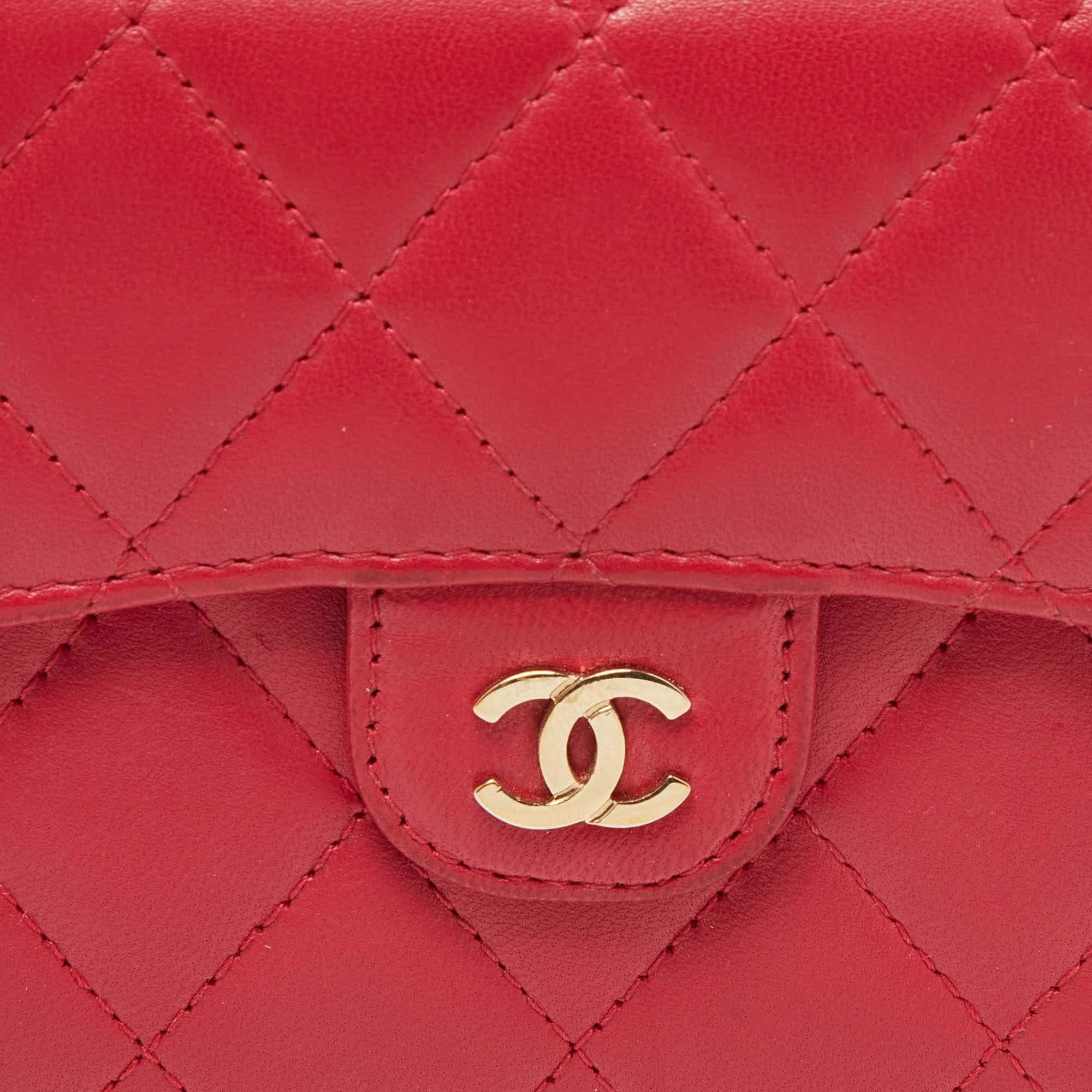 Chanel Red Quilted Leather Trifold CC Wallet 2