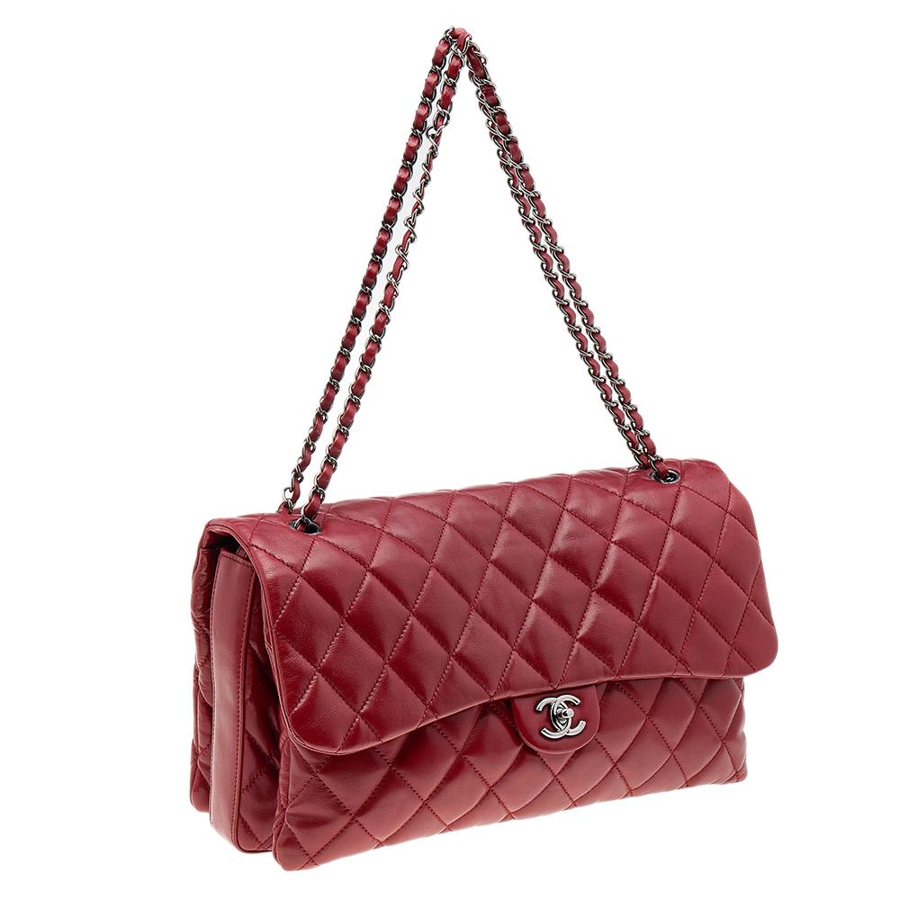 Chanel Red Quilted Leather Triple Accordion Maxi Flap Bag 6