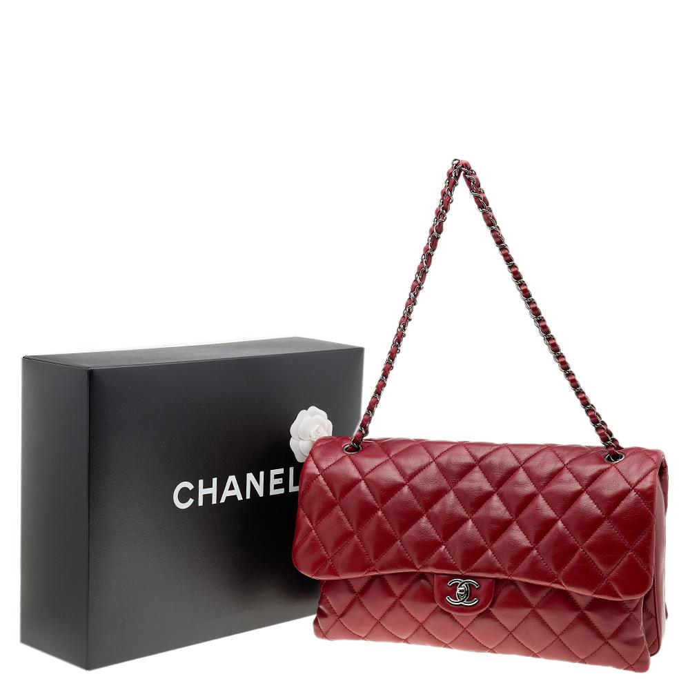 Chanel Red Quilted Leather Triple Accordion Maxi Flap Bag 7