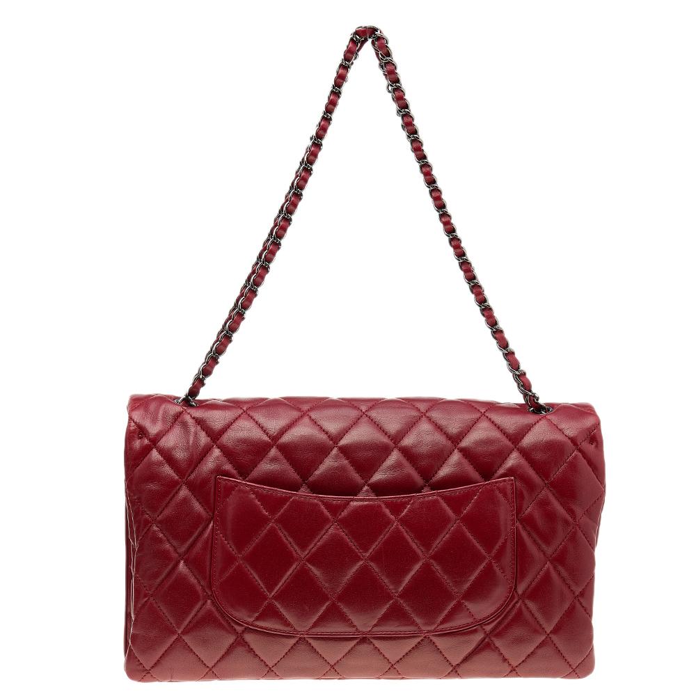 Chanel Red Quilted Leather Triple Accordion Maxi Flap Bag 8