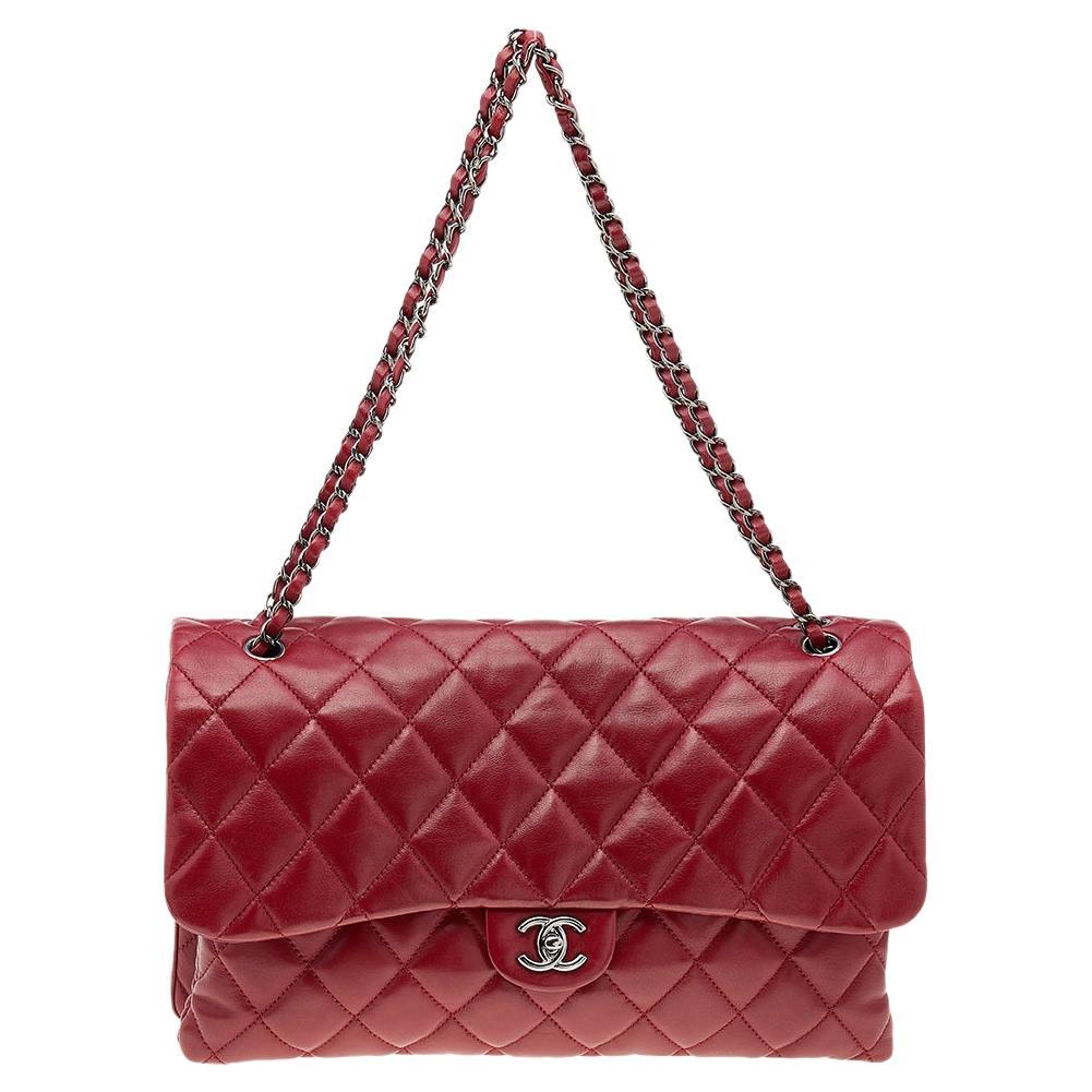 Chanel Red Quilted Leather Triple Accordion Maxi Flap Bag