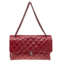 Chanel Red Quilted Leather Triple Accordion Maxi Flap Bag