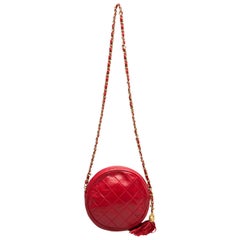 Chanel Red Quilted Leather Vintage Round Crossbody Bag