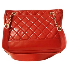 Chanel Red Quilted Leather Vintage Shoulder Bag